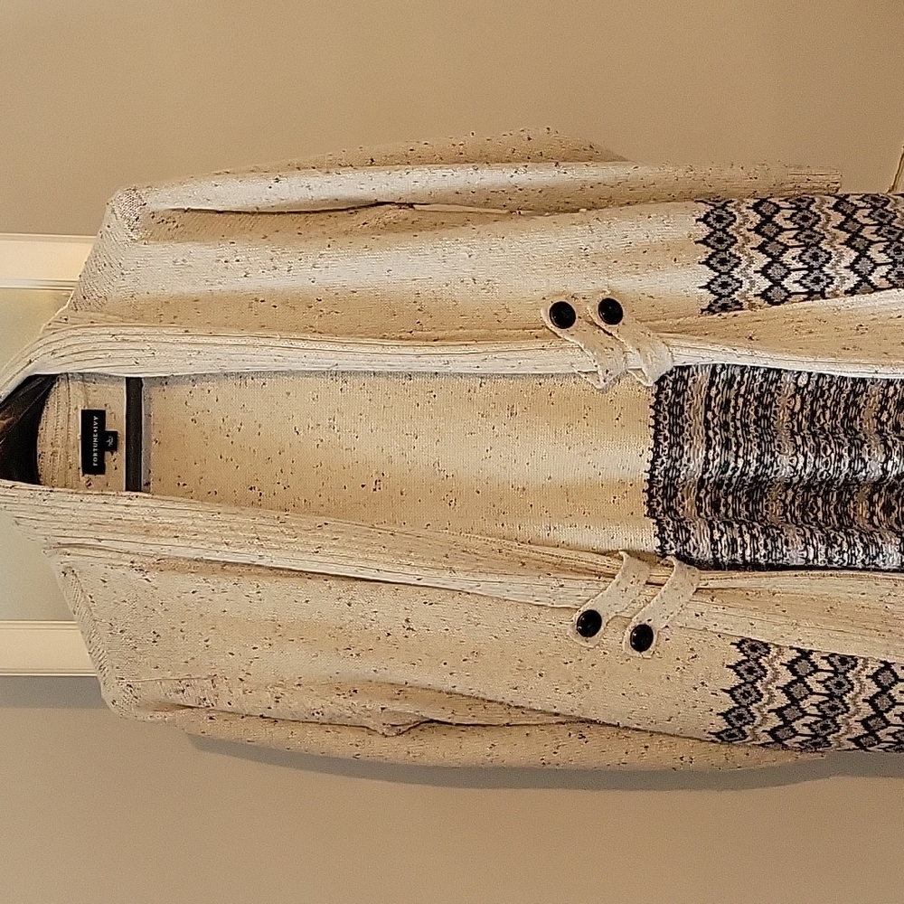 Hip length open front sweater